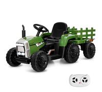 Maxmass Kids Ride on Tractor and Trailer, 12V Battery Powered Ride on Toy Car with Remote Control, USB, Bluetooth, Music, Horn, Electric Vehicle Construction Car for 3+ Years Old (Dark Green)