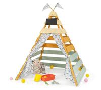 Maxmass Kids Teepee Tent, Large Toddler Play House with Removable Chalkboard, Washable Flags & Door Curtains, Wooden Children Play Tent for 3-8 Years Old Boys Girls