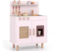 Maxmass Kids Toy Kitchen, Wooden Toddler Role Play Kitchen with Ice Maker, Dual Stoves, Sink, Complete Accessories, Children Pretend Kitchens Cooking Playset for 3+ Years Old Boys Girls (Pink)