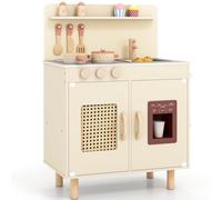 Maxmass Kids Toy Kitchen, Wooden Toddler Role Play Kitchen with Ice Maker, Dual Stoves, Sink, Complete Accessories, Children Pretend Kitchens Cooking Playset for 3+ Years Old Boys Girls (Yellow)