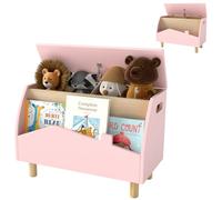 Maxmass Kids Toy Organizer, Wooden Children Storage Cabinet with Flip-Top Lid, Open Shelf and Friendly Handles, Toddler Toy Chest for Kids Room, Living Room, Playroom, Kindergarten (Pink)