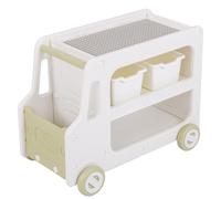 Maxmass Kids Toy Storage Organizer, Children Toy Storage Unit with 2 Storage Bins, 1 Storage Compartment, Building Block Panel, 3 Tiers Toddler Toy Chest Toy Box for Nursery Bedroom Playroom