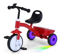 Maxmass Kids Tricycle, Baby Bike with Light up Rear Wheels, Adjustable Seat, Removable Pedals and Storage Basket, 3 Wheels Toddlers First Bike for 3-5 Years Old