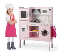 Maxmass Kids Wooden Kitchen, Height Adjustable Pretend Play Kitchen with Rich Accessories, Light & Sound, Range Hood & Wash Machine, Little Chef Cooking Role Playset for Boys Girls (83 x 29 x 103 cm)