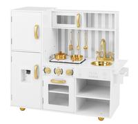 Maxmass Kids Wooden Kitchen, Large Children Pretend Role Play Kitchen with Lights & Sounds, Realistic Oven, Microwave, Water Dispenser, Sink, Utensils, Toddler Toy Kitchens for 3+ Years Old