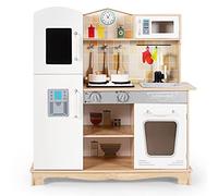 Maxmass Kids Wooden Kitchen, Pretend Play Toy Kitchen with Light & Sound, Stove, Oven, Microwave, Ice Maker, Sink, Cookware Utensils, Little Chef Cooking Role Playset for Boys Girls