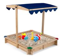 Maxmass Kids Wooden Sand Pit, Children Sandbox with Height & Angle Adjustable Canopy and Wide Bench Seats, Outdoor Play Sandpit Backyard Playset for 3+ Years Old, 120 x 120 x 120 cm