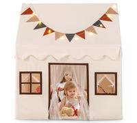 Maxmass Large Kids Play Tent, Toddler Play House with String Lights, Flags, Padded Mat, Mesh Curtains, 3 Windows, Indoor Outdoor Children Playhouse Castle Fairy Tents for 3-14 Years Old Boys Girls