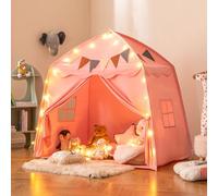 Maxmass Large Kids Play Tent, Toddler Playhouse with String Lights, Flag Banner, 2 Windows, Indoor Outdoor Castle Fairy Children Play House for Boys Girls, 157 x 98 x 148cm (Pink)