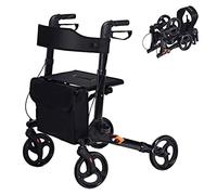 Maxmass Lightweight Rollator Walker, 4 Wheeled Walker with Soft Seat, Bag and Adjustable Armrest, Folding Mobility Aid (Black)
