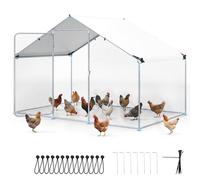 Maxmass Metal Chicken Coop, Large Walk In Hen House with Waterproof & Sun-protective Cover, Galvanized Poultry Run Cage for Hens Ducks Rabbits Dogs (Spire-Shaped, 300 x 203 x 202cm)