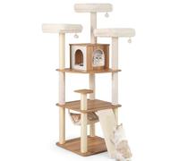 Maxmass Multi-level Cat Tree, 168cm Wooden Kitten Tower with Hammock, Condo, Sisal Scratching Posts & Dangling Balls, Indoor Cats Climbing Frame for Bedroom Living Room Pet Store