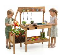 Maxmass Outdoor Kids Mud Kitchen Garden Potting Bench Pretend Toy Set | Children Play Kitchen with Planter Box, Flowerpots, Sink, Stoves & Accessories, Toddler Toy Kitchens for 3+ Years Old