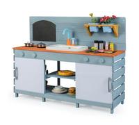 Maxmass Outdoor Kids Mud Kitchen, Wooden Toddler Toy Kitchen with Flowerpots, Chalkboard, Grill Rack, Sink, Faucet, Stoves, Garden Children Play Kitchen Pretend Toy for Boys Girls