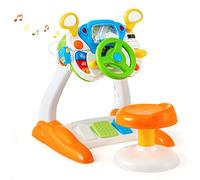 Maxmass Simulation Driving Car Toys, Interactive Toddler Steering Wheel Toy with Stool, Lights & Sounds, Megaphone and Cyclic Rotary Scene, Pretend Play Realistic Driving Station for Boys Girls