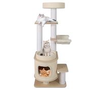 Maxmass Tall Cat Tree, Multi-Layer Cat Tower with Private Condo, Padded Top Perch, Scratching Posts, Detachable Mats, Indoor Cats Climbing Tower Kitty Activity Center (Natural+White, 151cm Tall)