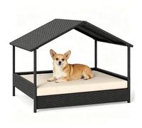 Maxmass Wicker Dog Bed, Rattan Pet House with Removable Soft Cushion, Raised Dog Sofa for Small Medium Large Sized Dogs (Beige, 98 x 69 x 74 cm)