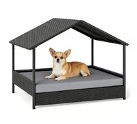 Maxmass Wicker Dog Bed, Rattan Pet House with Removable Soft Cushion, Raised Dog Sofa for Small Medium Large Sized Dogs (Gray, 98 x 69 x 74 cm)