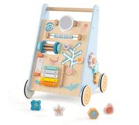 Maxmass Wooden Baby Walker, Sit to Stand Learning Walkers with Wheels & Handle, First Steps Toddler Walker Push Along Activity Center for Babies Boys Girls (Ocean Blue)