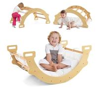 Maxmass Wooden Climbing Arch, 4-in-1 Kids Arch Rocker with Soft Cushion, Montessori Climbing Ladder Gym Toy for Children Toddlers (Wooden)