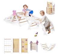 Maxmass Wooden Kids Climbing Frame, Toddler Climbing Set with Arch, Reversible Ramp, Indoor Children Climber Toy Set Montessori Play Gym for 3+ Years Old (8 in 1 Unicorn-Themed, White)