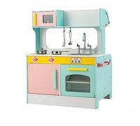 Maxmass Wooden Kids Play Kitchen, 2-in-1 Double Sided Pretend Kitchen with Sink, Oven, Stove, Towel Rack and Storage Cabinet, Toddlers Cooking Role Playset for 3+ Year Old (Green)