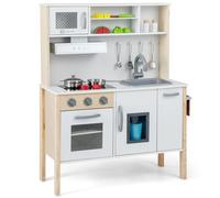 Maxmass Wooden Kids Play Kitchen, Toddler Role-play Cooking Playset with Ice Maker, Cookware Utensils, Cuttable Fruits, Range Hood, Realistic Sound, Children Pretend Kitchen for Boys Girls (White)