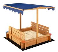 Maxmass Wooden Kids Sandbox, Children Square Sandpit with Canopy, 2 Convertible Seat Benches, Bottom Liner, Outdoor Sand Play Pit Backyard Playset for 3+ Years Old Boys Girls