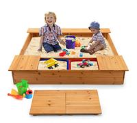 Maxmass Wooden Kids Sandpit, 125 x 122 cm Outdoor Children Sandbox with 2 Removable Boxes and Beach Set, Wooden Play Sand Pit for Backyard, Beach Garden