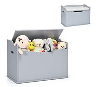 Maxmass Wooden Kids Toy Box, 2-in-1 Children Storage Chest with Cushion, Lid and Safety Hinges, Toddlers Organizer Cabinet Bench for Living Room, Bedroom, Playroom (Grey)