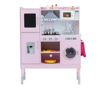 Maxmass Wooden Kids Toy Kitchen, Height Adjustable Children Pretend Kitchens with Light, Sound, Telephone, 16 PCS Accessories, Toddler Role Play Kitchen Cooking Set for 3+ Years Old (Pink)