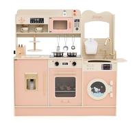 Maxmass Wooden Toy Kitchen, Kids Role Play Kitchen with Light, Sound, Toaster, Coffee Machine, Ice Dispenser, 25 PCS Accessories, Children Pretend Kitchens for 3+ Years Old Boys Girls (Pink)