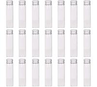 MaxMau 24 Glass Small Bottles 20ml Mini Jars with Screwed Metal Lids Clear Tiny Vials Aluminium Top Caps Sealed Storing Jewelry Beads Miniature Sample Bottle Wedding Favors Art Crafts DIY Decor