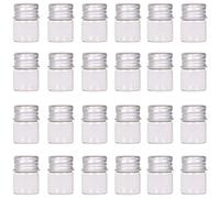 MaxMau Mini Glass Bottles with Screw Caps 5ml 24 Sets Aluminum Top Metal Lids 5 Milliliter Tiny Vials Small Jars DIY Storage Art Craft Decor