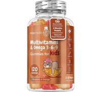 Multivitamin for Kids - 120 Gummies - 2 Months Supply - with Omega 3-6-9 - Gluten-Free Kids Vitamins - 17 Ingredients Like Vitamin D, A, C, B12, B6, E & Zinc - Natural Raspberry & Orange Flavours