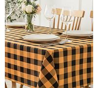 maxmill Checkered Square Tablecloth Stain Resistant Waterproof and Wrinkle Resistant Washable Heavy Weight Soft Table Cloth Gingham for Dining Room and Outdoor Use, 52 x 52 Inch, Black and Orange