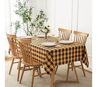maxmill Checkered Tablecloth Stain Resistant Waterproof Wrinkle Resistant Spillproof Heavy Weight Table Cloth Gingham for Dining Room and Outdoor Use, Rectangle 60 x 140 Inch Black and Orange