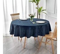 maxmill Jacquard Round Table Cloth Damask Design Waterproof Antiwrinkle Heavy Weight Soft Tablecloths for Circular Table Cover and Kitchen Dinning Tabletop Round 70 Inch Navy Blue