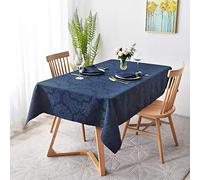 maxmill Jacquard Table Cloth Damask Design Water Proof Wrinkle Free Heavy Weight Soft Tablecloth Decorative Fabric Table Cover for Outdoor and Indoor Use Rectangular 60 x 104 Inch Navy Blue
