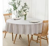 maxmill Round Checkered Tablecloth Spillproof Wrinkle Free Heavy Weight Gingham Table Cloth for Circular Table Cover Buffalo Plaid for Buffet Banquet Parties Holiday Dinner 70 Inch Grey White