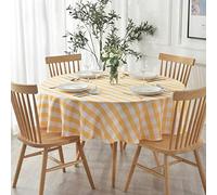 maxmill Round Checkered Tablecloth Spillproof Wrinkle Free Heavy Weight Gingham Table Cloth for Circular Table Buffalo Plaid for Buffet Banquet Parties Holiday Dinner 70 Inch Yellow and White
