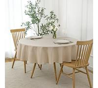 maxmill Round Linen Looking Textured Tablecloth Spill-Proof Wrinkle Free Soft Jacquard Table Cloth for Circular Table Cover, for Dining Room Buffet Banquet Parties Holiday Dinner, 70 Inch Natural