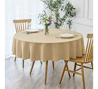 maxmill Round Textured Tablecloth Spill-Proof Wrinkle Free Soft Jacquard Table Cloth for Circular Table Cover, for Dining Room Buffet Banquet Parties Holiday Dinner, 70 Inch Beige