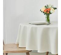maxmill Round Weaved Texture Design Tablecloth Spill-Proof Wrinkle Free Soft Washable Table Cloth for Circular Table Cover, for Dining Room Buffet Banquet Parties Holiday Dinner, 90 Inch Ivory