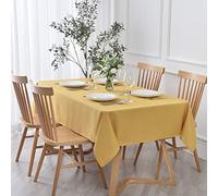 maxmill Textured Rectangle Tablecloth Water Resistant Spill-Proof, Soft Jacquard Table Cloth for Banquet Parties Event Holiday Dinner, Indoor and Outdoor Use, 60 x 84 Inch, Ochre Yellow