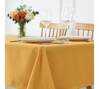 maxmill Weaved Texture Rectangle Tablecloth Water Resistant Wrinkle Free Spill-Proof, Soft Table Cloth for Dining Room Decoration, Banquet Parties Event Holiday Dinner, 60 x 84 Inch Ochre Yellow