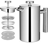 MaxMiuly 4 Cup Cafetiere Stainless Steel Double Wall French Press (Silver, 600ml)