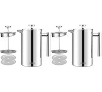 MaxMiuly Cafetiere French Press Small Szie 350ml/12oz,Stainless Steel Double Wall Heat Resistant Coffee Press with 3 Filter Screens (1 Cup Silver) (Pack of 2)