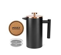 MaxMiuly French Press 1 Litre/8 Cup Cafetiere Black Coffee Press Double Wall Stainless Steel Coffee Maker and Tea Maker with Rose Gold Metal Lid and Extra Replacement Filter Mesh Coaster Mat