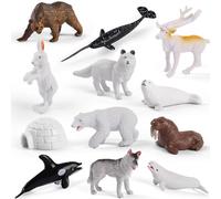 Maxmoc 12 Pcs Arctic Animals Toy Set,Mini Animal Toys Plastic Realistic,Polar Animal Figurines Educational Play Set for Tollders Kids for 2 3 4 5 6 7 Year Olds